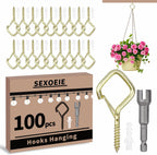 100 PCS Gold Eye Screw Hooks for Hanging Heavy Duty with Safety Buckle.Metal Ceiling Hooks for Hanging Plants Cup Wind Chime Bird Feeders Patio Lights at Indoor&Outdoor