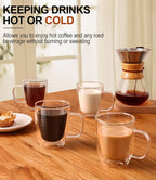 OJA Double Walled Glass Coffee Mugs 12.5oz Hand Blown Clear Coffee Cups Set of 4, Heat Resistant for Cappuccino, Tea, Latte, Espresso, Americano Insulated Borosilicate Glass with Handle