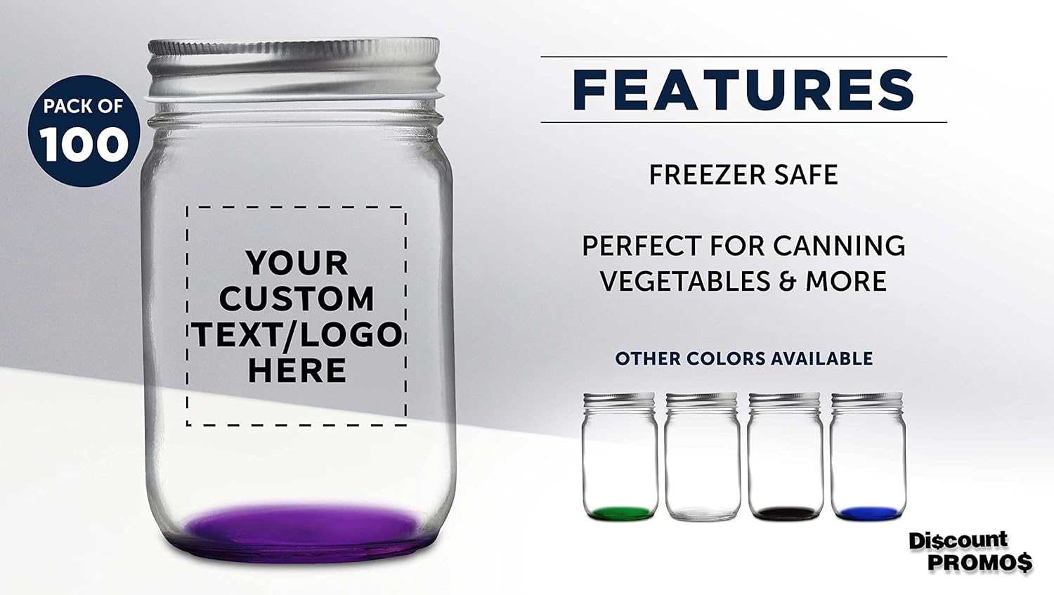 DISCOUNT PROMOS 100 Decorating Mason Jars Set, 12 oz. - Customizable Text, Logo - Canning, Aluminum Lid - Purple