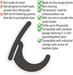 BearClaw Universal Hooks for Garage Shelving and Industrial Storage Racks with Keyhole Slots, L-Hooks and J-Hooks for Garage Shelving, Compatible with Keyhole Slots, UV-Resistant, Up to 40 lbs Load