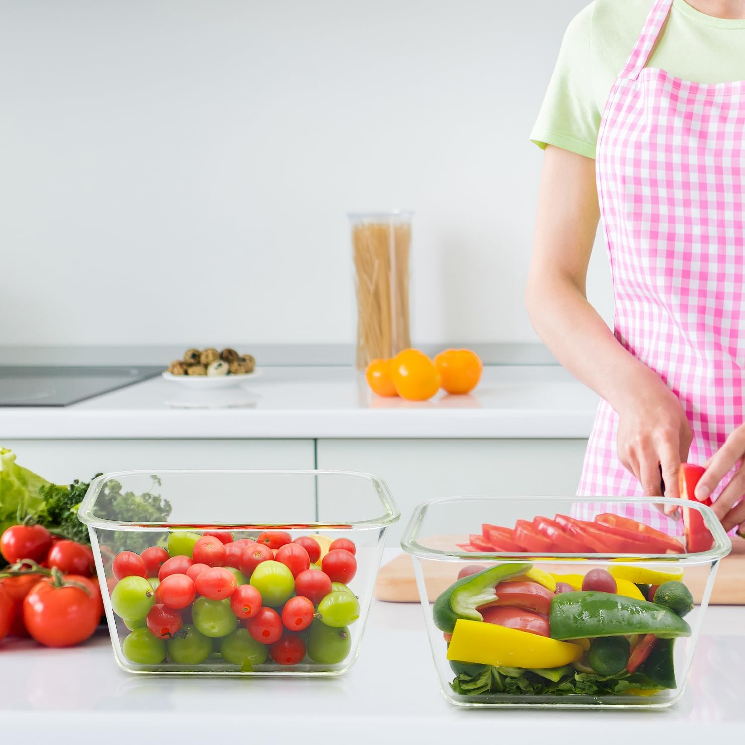 2 Pack Large Glass Storage Containers with Lids 85oz/10.5cup Big Airtight Glass Food Storage Containers for Rotisserie Chicken Watermelon Meal Prep, BPA Free, Freezer Dishwasher Oven Safe