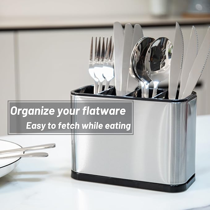 Silverware Caddy Cutlery Organizer for Countertop Silverware Holder for Fork Knife Spoon Flatware Organizer 4 Compartments Cutlery Holder