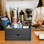 Farmhouse Coffee Bar Organizer - Wooden Countertop Station With Drawer, Pods Holder & Storage Basket