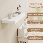 White Floating Shelves 24 Inch Long, 9.3 Inch Deep Floating Shelves for Wall, Rustic Solid Wood Shelves, Deep Wall Shelves for Living Room, Bedroom, Kitchen, 24"W x 9.3"D x 1.6"H, Set of 2