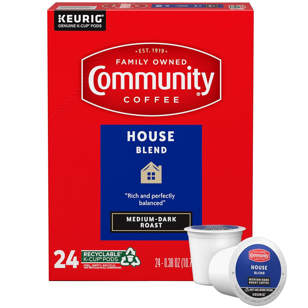 Community Coffee House Blend 24 Count Coffee Pods, Medium Dark Roast, Compatible with Keurig 2.0 K-Cup Brewers, 24 Count (Pack of 1)
