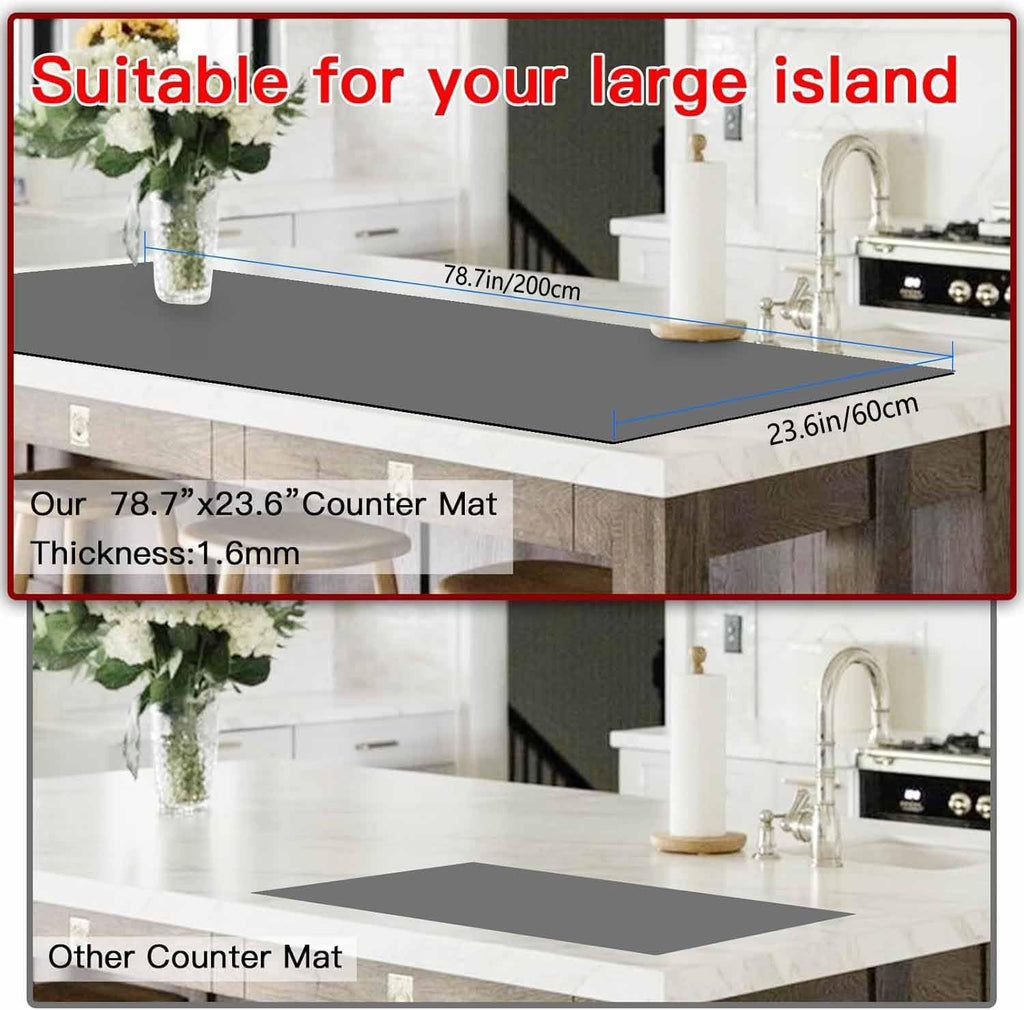 Silicone Mats for Kitchen Counter, 78.7''x 23.6'' (200cmx60cm) Largest Heat Resistant Counter Mat Kitchen Island Waterproof Thicken Non-slip Countertop Protector Mat, Dark Gray