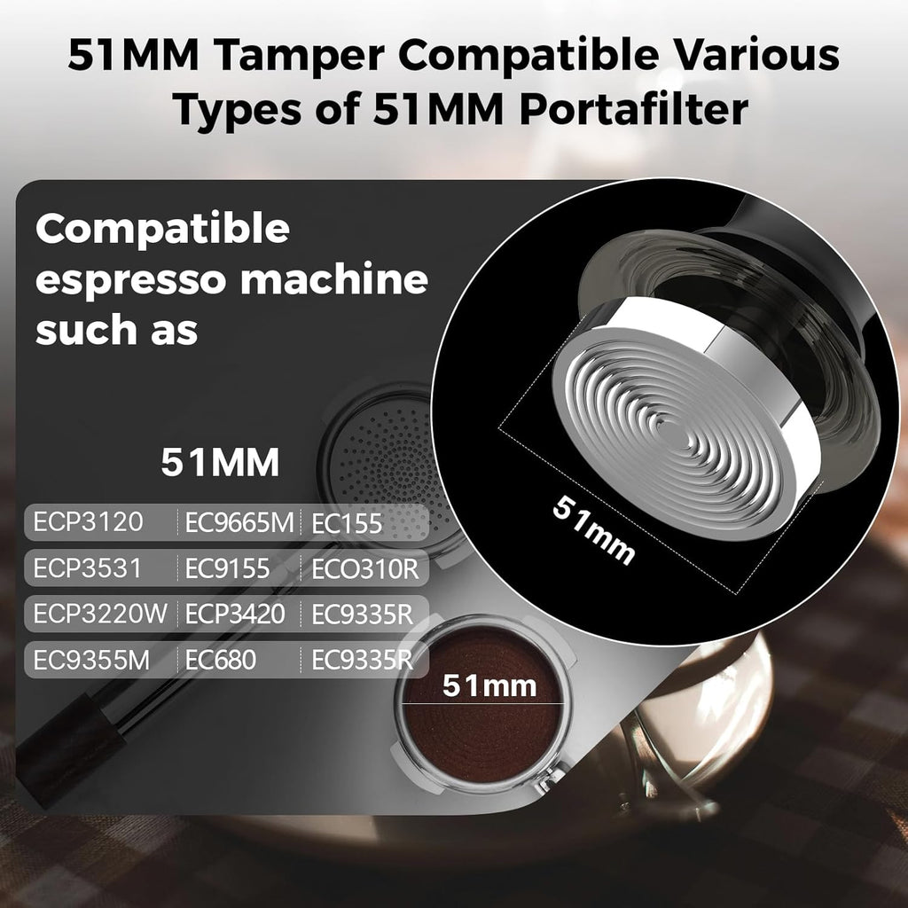IKAPE 51MM Semi-Transparent Espresso Coffee Tamper, Spring-loaded Calibrated Tamper with Premium Flat Stainless Steel Base, Compatible with All 51mm Bottomless Portafilters(New Upgrade)