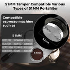 IKAPE 51MM Semi-Transparent Espresso Coffee Tamper, Spring-loaded Calibrated Tamper with Premium Flat Stainless Steel Base, Compatible with All 51mm Bottomless Portafilters(New Upgrade)