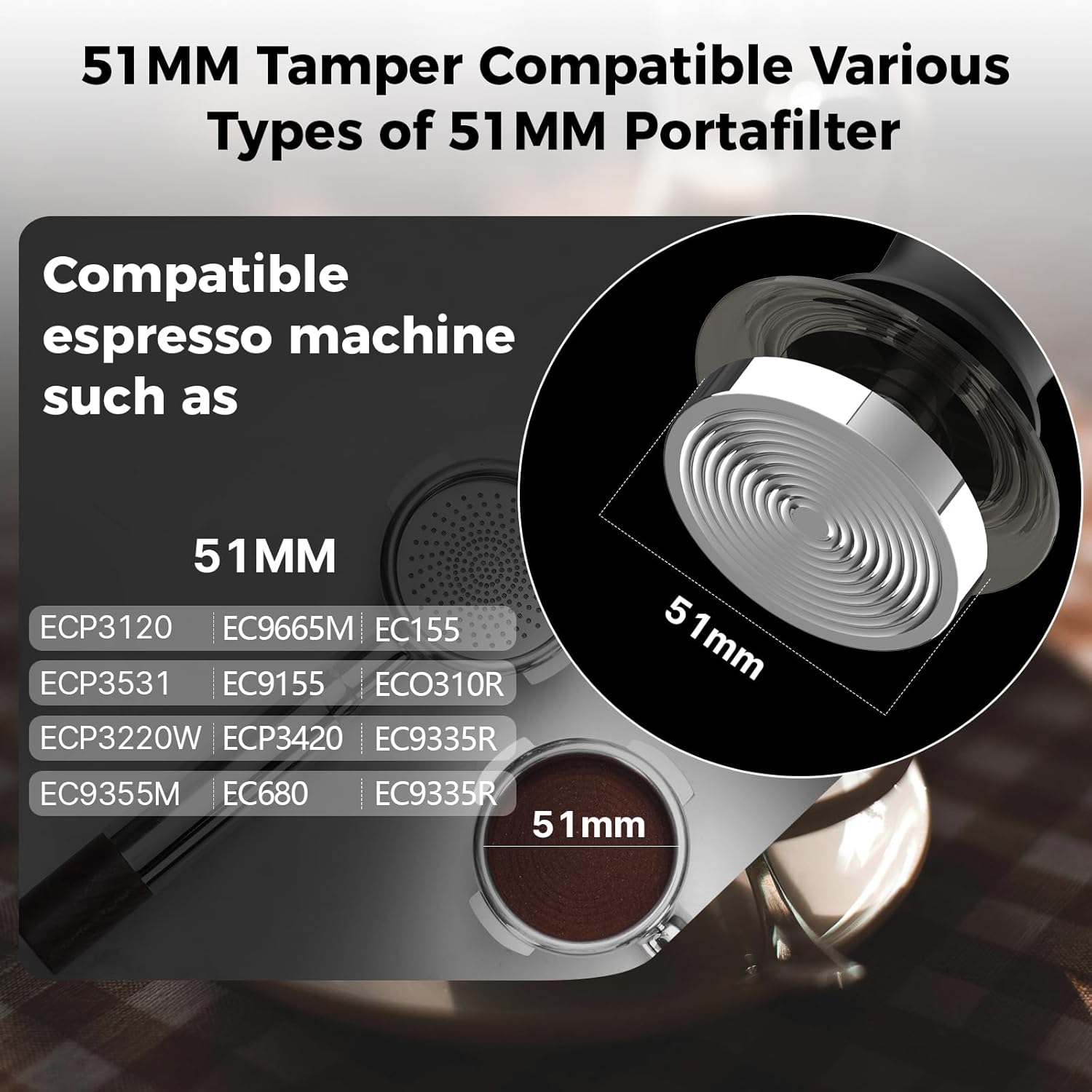 IKAPE 51MM Semi-Transparent Espresso Coffee Tamper, Spring-loaded Calibrated Tamper with Premium Flat Stainless Steel Base, Compatible with All 51mm Bottomless Portafilters(New Upgrade)