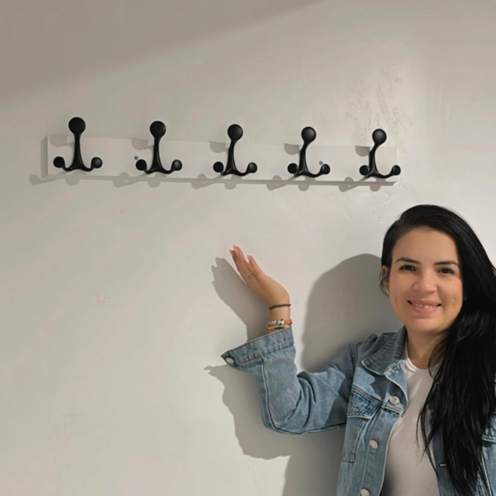 SKOLOO 24-Inch White Wood Coat Rack Wall Mount with 5 Triple Hooks - Ideal for Family Entrances, Classrooms, and Pet Supplies Storage - Perfect Coat Hooks for Wall