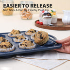 Silicone Muffin Pan with Metal Frame, Non Stick Silicone Cupcake Pan with Handles Regular 12 Cup, BPA Free Silicon Muffin Tin Tray for baking, egg bites, Cupcake Mold Grey