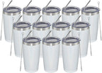 MEWAY 20oz Tumbler 12 Pack Double Wall Vacuum Insulated Travel Glitter Mug Bulk, Stainless Steel Tumblers with Lid and Straw, Powder Coated Coffee Cups for Woman(Rainbow White,Set of 12)