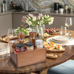 Acacia Silverware Caddy, Natural Wooden Flatware Organizer with Adjustable Handle, Outdoor Utensil Holder Box Multi-Purpose Storage Container for Kitchen Counter, Party, Table, Camping, Picnic