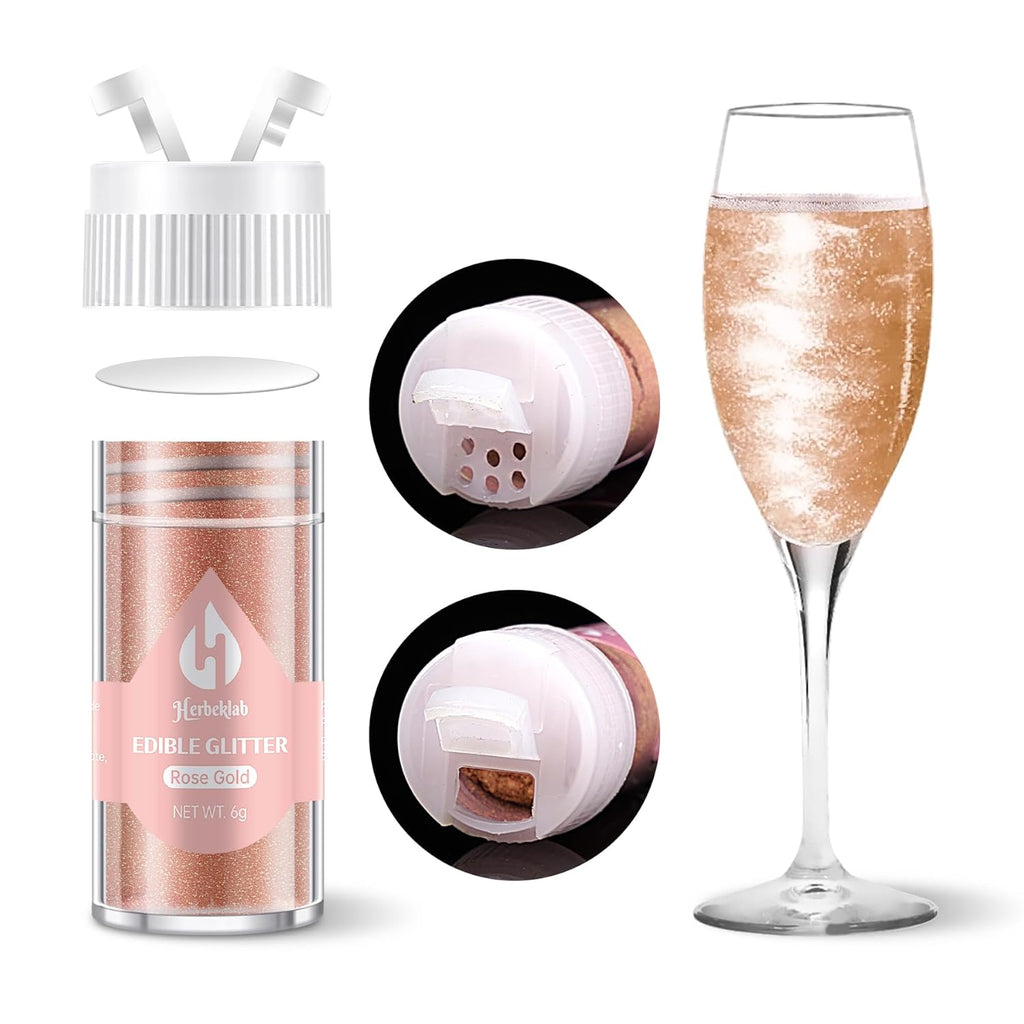 Rose Gold Edible Glitter for Cocktails - 6g Rose Gold Luster Dust Edible Drink Glitter Food Grade Metallic Shimmer Powder Cake Sprinkles for Beverage Chocolate Candy