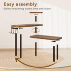 IBUYKE Countertop Organizer,3-Tier Spice Racks,Kitchen Counter Corner Shelf,4 Side Hooks,Adjustable Countertop Shelf for Kitchen, Bathroom, Coffee Bar, Cabinet, Desk,Rustic Brown,TLJ023H