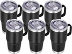 VEGOND 20 oz Tumbler Bulk with Handle Lid and Straw, Stainless Steel Insulated Travel Coffee Mug Set, Spill Proof Double Wall Metal Tumblers Cups, Black 6 Pack