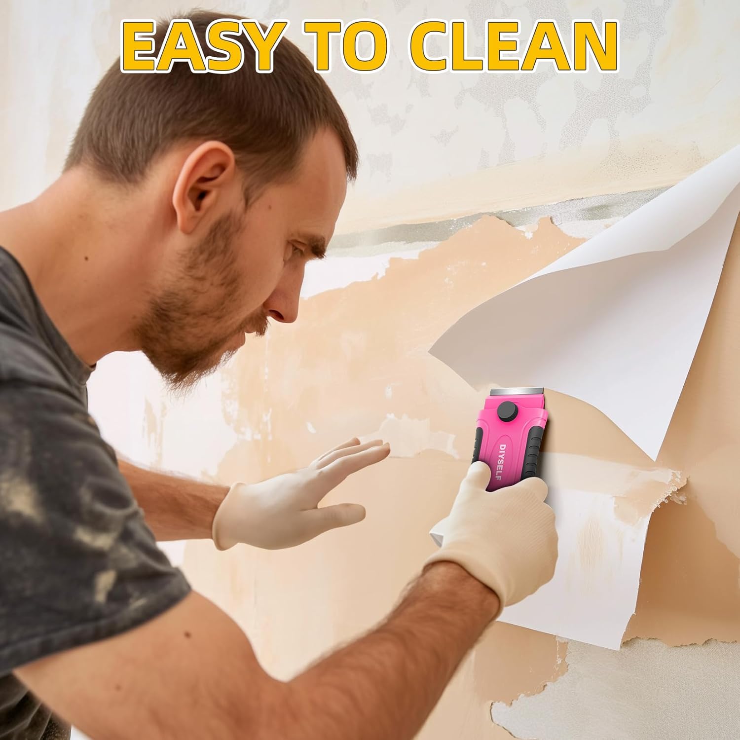 DIYSELF 1 Pack Razor Blade Scraper with 15 Extra Blades, Scraper Tool for Cleaning Window, Paint, Cooktop, Oven, Glass Stove Top Scraper, Razor Scraper with Buit-In Blade Storage (Pink)