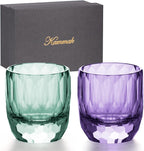KAMMAK Crystal Whiskey Glasses Set of 2, 7oz Old Fashioned Glasses Stemless, Hand Blown Colored Cocktail Glasses, Engagement Gifts for Couples, Women, Men