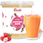 Fanale Lychee Popping Boba Pearls, Vegan, Non GMO, Gluten Free, Fat Free, Perfect for Bubble Tea, Smoothies, Ice Cream, Desserts, and Beverages.