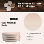 CASACOUTURE- Absorbent Stone Coasters Set of 4 - Round 4" Diameter Cream White Marble Drink Coasters for Housewarming Gift,Genuine Natural Semi
