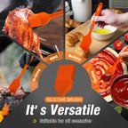 Walfos Silicone BBQ Gloves - Heat Resistant Grilling Gloves Set with Pork Shredder Claws & Brush, Non-Slip Kitchen Silicone Oven Mitt with Protective Cotton Layer, Suit for Indoor & Outdoor, Orange