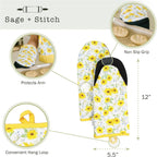Heat Resistant Designer Kitchen Oven Mitts with Neoprene Non-Slip Grips and Hanging Loops | Set of 2 100% Cotton Long Sleeve Kitchen Oven Mitts | 5.5" x 12" | Sun Flowers