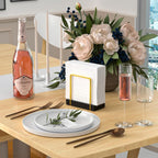 Napkin Holder for Table, Gold Kitchen Accessories for Dining Table Farmhouse Cocktail Picnic Rustic Bamboo Iron Wood Holders for Mail Bills Suitable for All Dining Room Decor Gold & Black