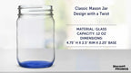 DISCOUNT PROMOS Decorating Mason Jars 12 oz. Set of 10, Bulk Pack - Glass Jars for Overnight Oats, Candies, Fruits, Pickles, Spices, Beverages - Blue