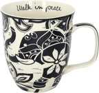 Karma Ceramic Black and White Boho Mug, 1 Count (Pack of 1), Elephant , 16 oz