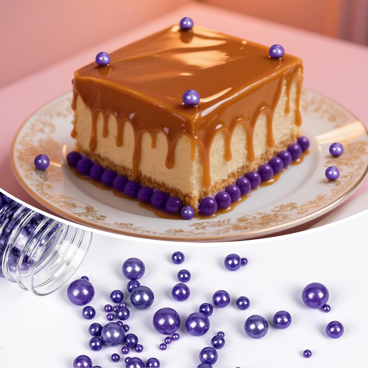 Twisweet Purple Sprinkles, Edible Purple Pearls for Cake Decorating, Sugar Sprinkles for Baking, Mix Size Candy Pearls, Cake Topper Ice Cream Cupcake Cookie Toppings Dessert Decorations, Wedding Birthday Halloween Supplies (130g/4.58oz)