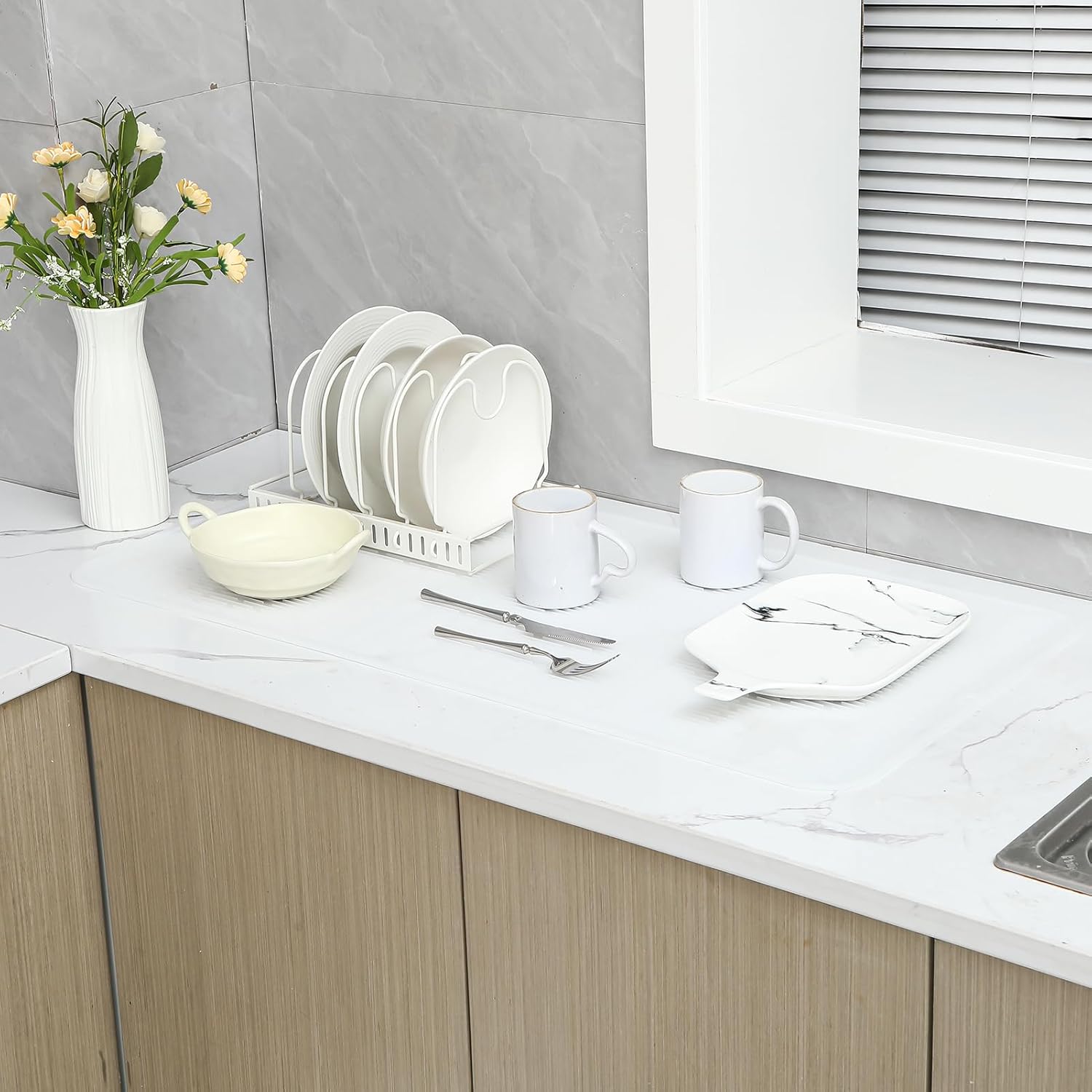 Silicone Dish Drying Mat for Multiple Usage,Easy clean,Eco-friendly,Heat-resistant Silicone Mat for Kitchen Counter or Sink,Refrigerator or Drawer Liner Translucent 5XL 36inches x 18inches