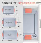 BRONYPRO Non Stick Ceramic Baking Sheet Pan Set of 3, Natural Non Toxic Cookie Sheets for Baking - PFOA, PTFE Free, Heavy Duty Aluminized Steel Oven Trays for Cooking with Silicone Handles, Coral