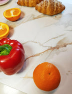 Multi-Purpose Pastry Marble Design Stone Tray Cutting Board Slab 16” x 12” With Non-Slip Feet,Stone Cheese Pastry Board,Marble Serving Tray, Heat Resistant, Easy To Clean(G12, 16 * 12)