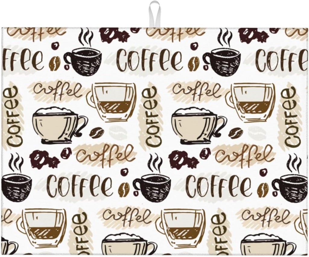 Coffee Dish Drying Mat 18 x 24 Inch, Coffee Drying Mat Absorbent Reversible Microfiber Coffee Kitchen Mat Dish Rack Pad Dish Drainer Mat Brown Coffee Mat for Kitchen Counter Coffee Bar