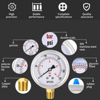 0-230 Psi Glycerin Liquid Filled Pressure Gauge, 2.5" Dial Size, 1/4" NPT Lower Mount, 304 Stainless Steel Case, for Pool Pump Sand Filter Air Compressor, Water Oil Air Pressure Test