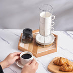 8 Ounce Porcelain Cappuccino Cups with Saucers and Silver Stand, White Cups Set of 4