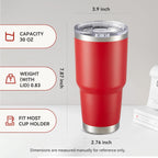 30 oz Tumbler with Lid Stainless Steel Tumblers Vacuum Insulated Cup Reusable Powder Coated Travel Mug Double Wall Leak Proof Portable Cups Keep Cold Drinks for 12 Hours, Wine Red, 1 Pack
