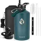 One Gallon Water Bottle Insulated, Triple Walled Vacuum Stainless Steel (Cold for 48 Hrs), Leak Proof & Non-BPA, Large Water Flask Jug with Paracord Handle & Straw Spout Lids