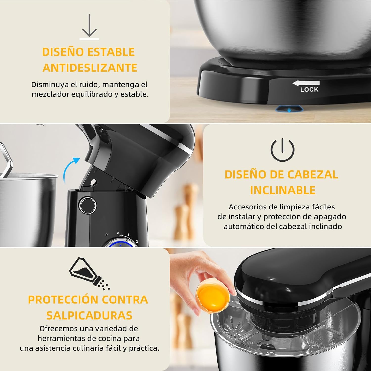 Electric Stand Mixer,10 Speeds Tilt-Head Food Mixer, 3-IN-1 Kitchen Mixer for Daily Cooks with 6 QT Bowl,Dough Hook, Beater, Whisk (Onyx Black)