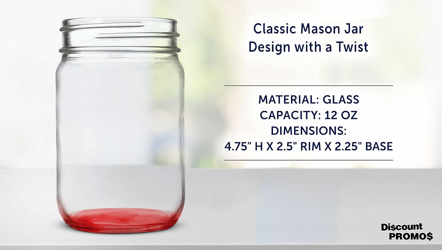 DISCOUNT PROMOS Decorating Mason Jars 12 oz. Set of 10, Bulk Pack - Glass Jars for Overnight Oats, Candies, Fruits, Pickles, Spices, Beverages - Red