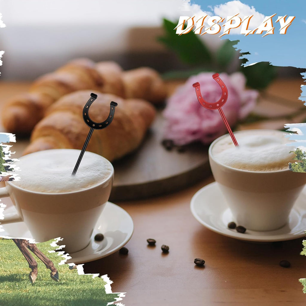 6 Inch Derby Drink Plastic Stirrers Swizzle Sticks for Cocktails Coffee Reusable U Shaped Horseshoe Drink Stirrers for Coffee Beverage Party Bar Weddings Events(Black,red,30 Pcs)