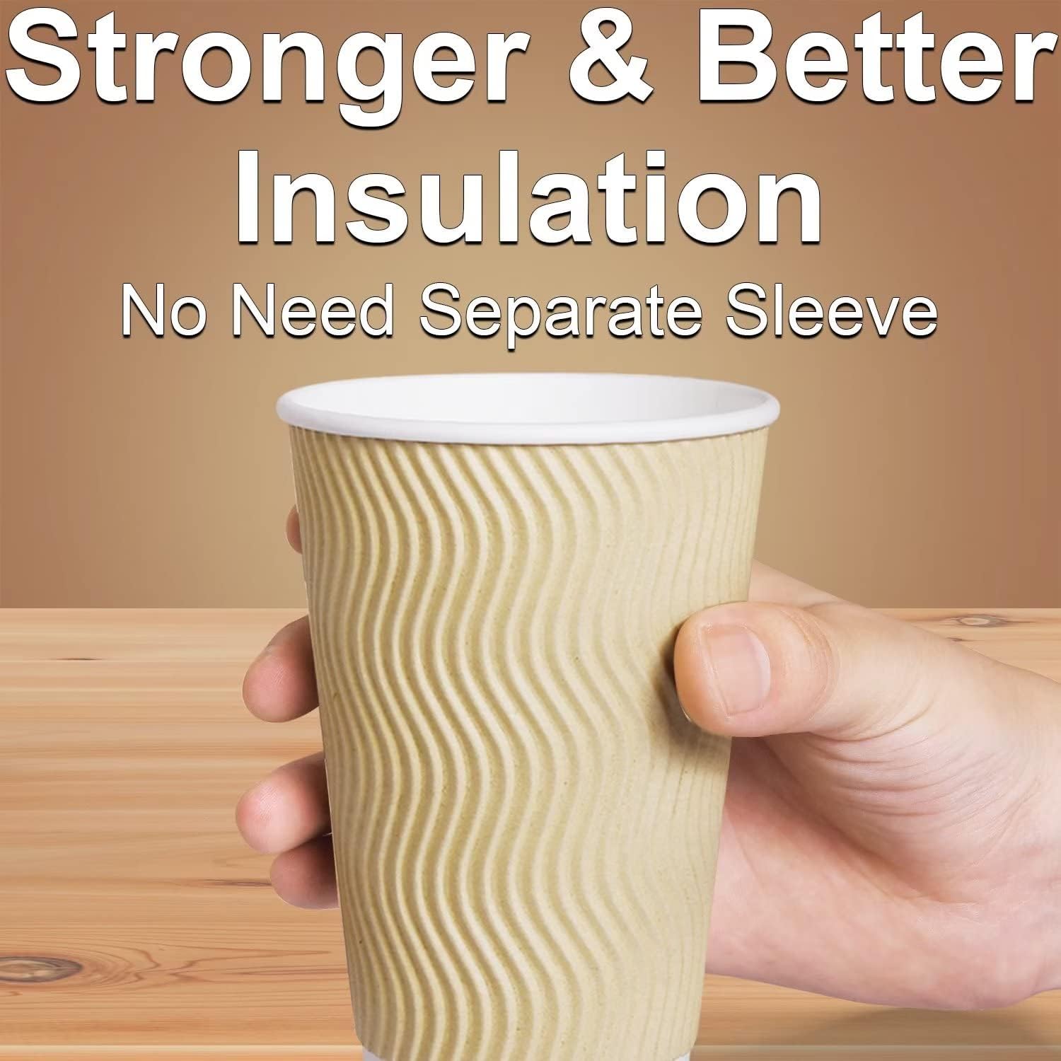 Hot Paper Cups 16 oz Disposable Insulated Corrugated Sleeve Ripple Wall Paper Cup 100 pcs,16oz Cups for Drink，Hot Coffee Cups (Brown)