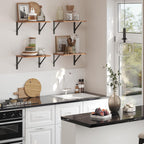 DINZI LVJ Deep Floating Shelves, 16"W x 12"D Wall Shelves Set of 2, Wide Display Shelf Wall Mounted with Brackets, Easy-to-Install Floating Bookshelf for Living Room, Bathroom, Bedroom, Rustic Brown