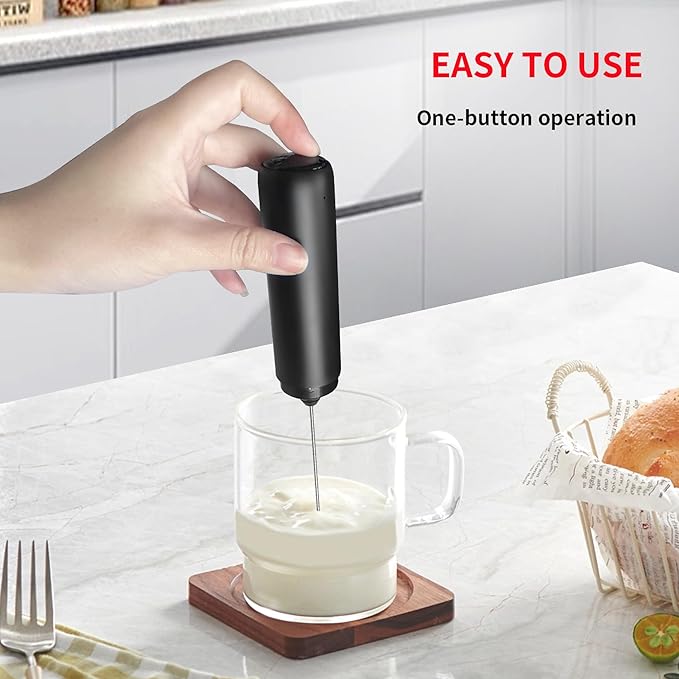 Rechargeable Milk Frother Wand for Coffee, Handheld Electric Foam Maker Detachable Stainless Steel Whisk Drink Mixer Foamer for Lattes, Cappuccino, Egg, No Stand