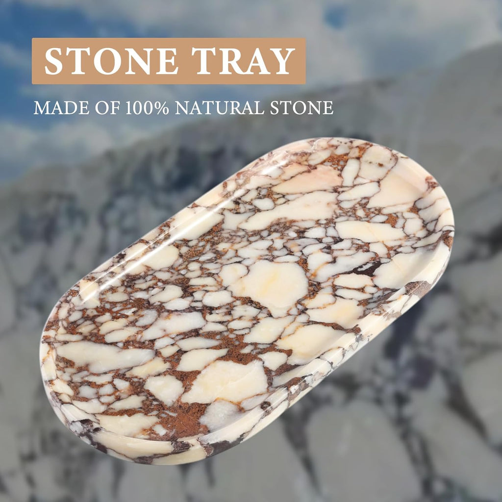 Koville Natural Decorative Marble Bathroom Tray, 12"x6" Calacatta Viola Marble Catchall Tray for Bathroom, Stone Perfume Trays Jewelry Dish for Dresser, Stone Storage Trays for Home Decor