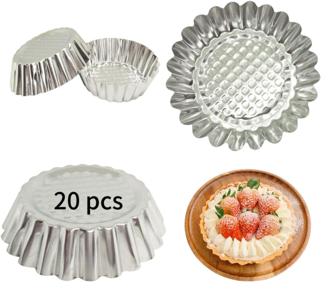 MYStar Set of 20, 3-3/4" Fluted Design Round Shape Non-stick Aluminum Tart Mold, Mini Pie Tin, Tartlet Pan