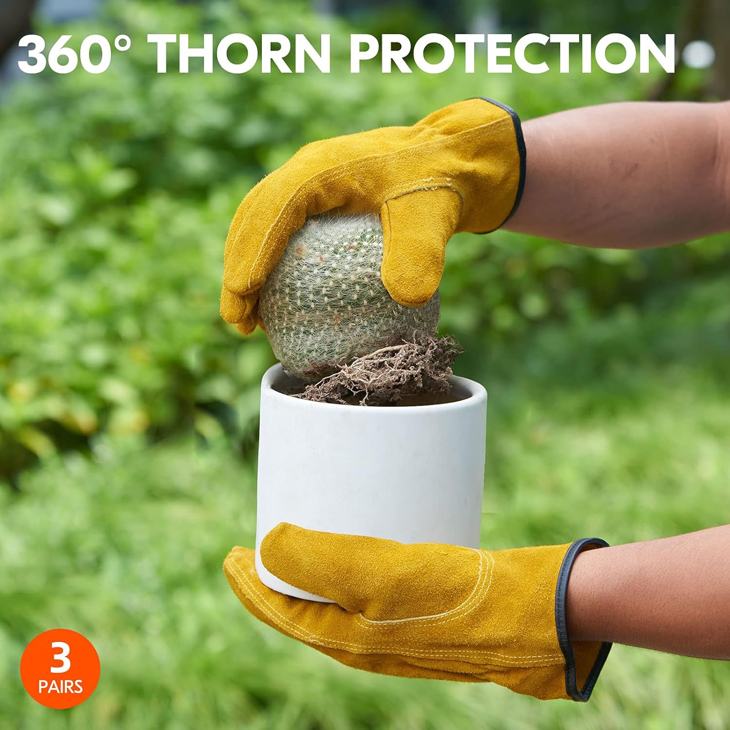 Vgo... 3-Pairs Unlined Cowhide Split Leather Work and Driver Gloves, for Heavy Duty, Truck Driving, Warehouse, Gardening, Farm (Size XL, Gold, CB9501)