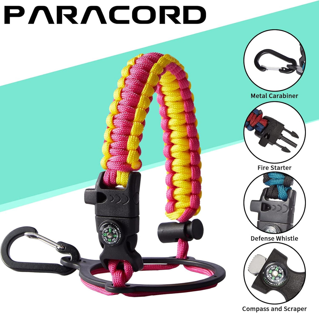 32/40/64oz Insulated Water Bottle with Paracord Handle, Sleeve Carry Strap, Straw Spout Lid, Wide Mouth Metal Canteen Sports Thermo Mug, Leak & Sweat Proof Cold Flask Jug for Camping Traveling