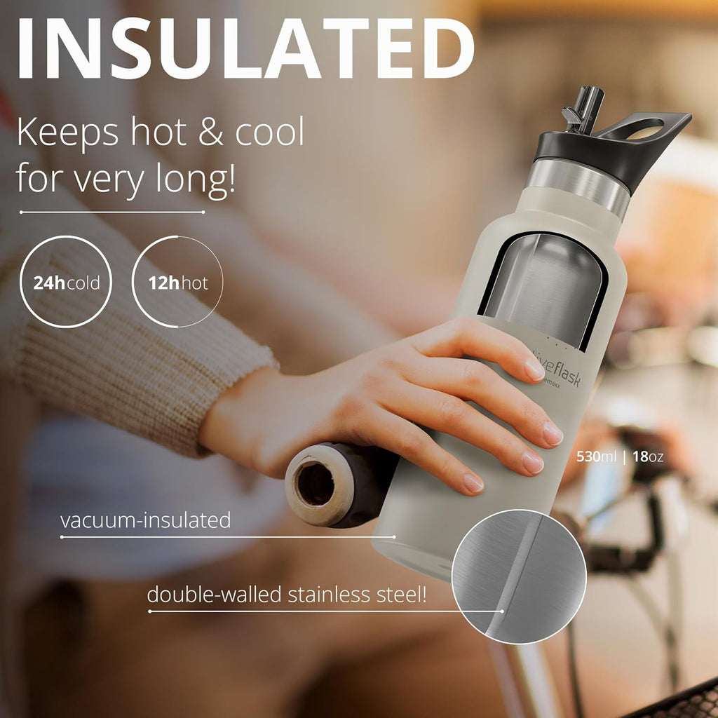 Stainless Steel Water Bottle with Straw, Infuser & 3 Lids: 18/32 OZ Leak-Proof Vacuum Insulated ACTIVE FLASK Drinking Bottles Hot Cold: Double Walled Outdoor Drink Thermo Mug Tea Coffee Sport Gym Bike