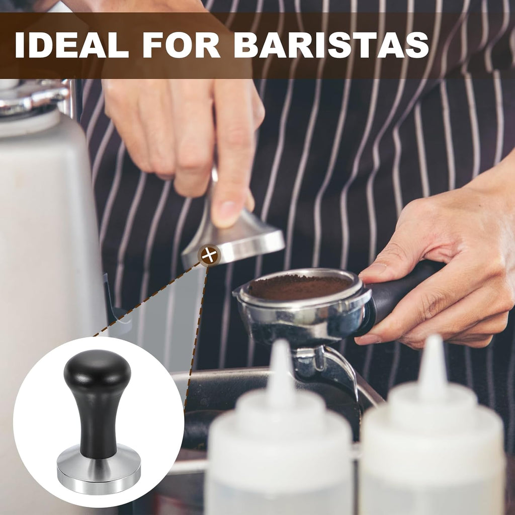 uxcell 58mm Coffee Tamper, Stainless Steel Espresso Press Tamper, Espresso Tamper with Wooden Handle Suitable for Coffee Shop, Restaurant Bar, Bakery (Black)
